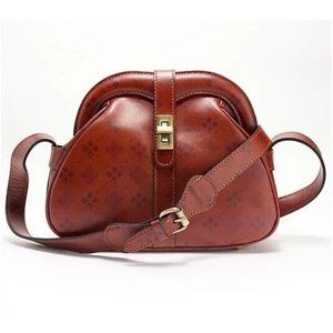 Patricia Nash Brown Floral-Stamped Leather Crossbody Bag